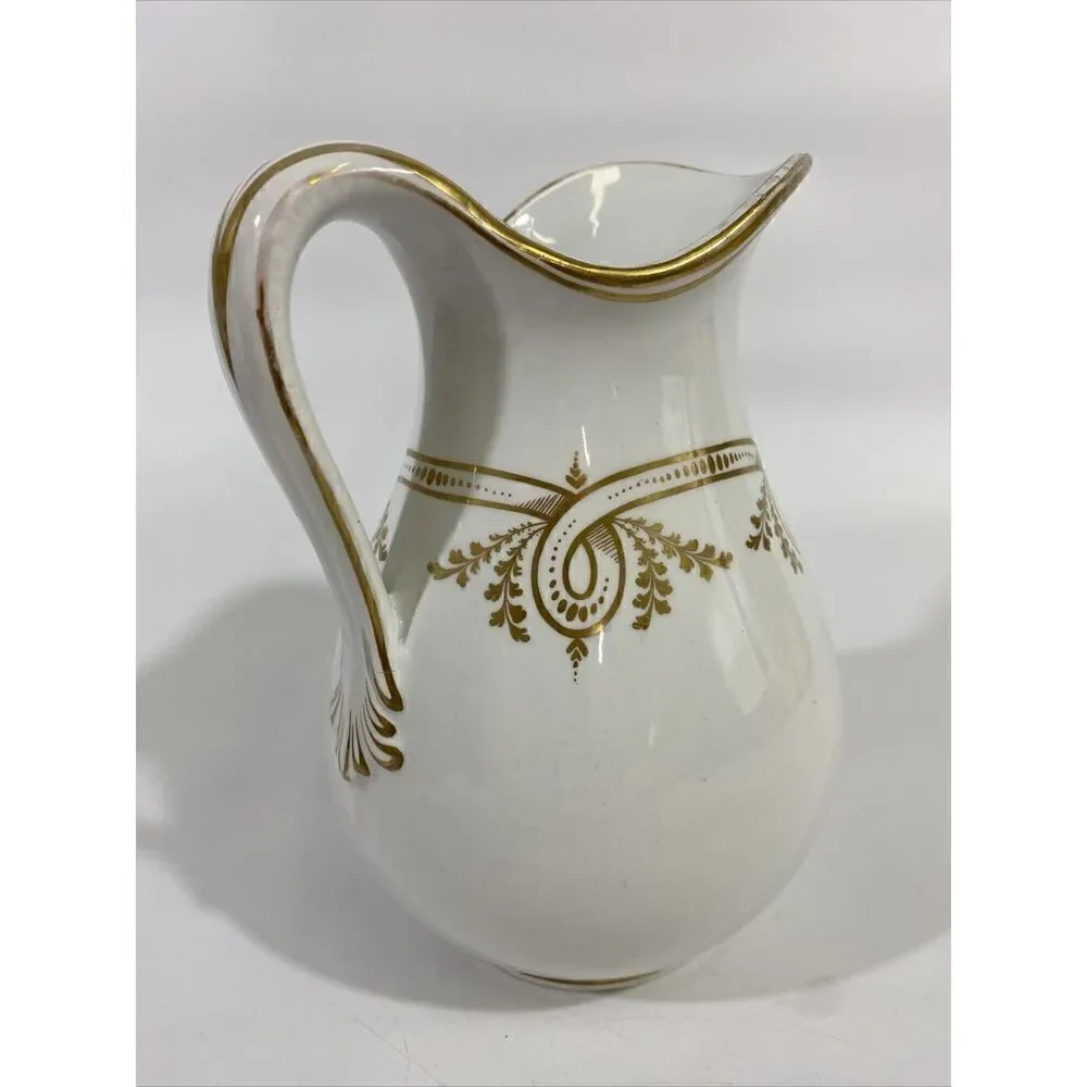 Antique Haviland French White Gilded Painted Pitcher 7.5”‎